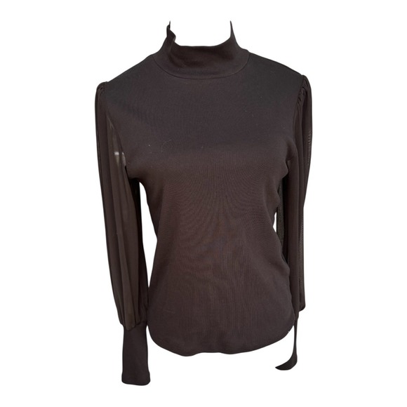 Sanctuary Black Mock Neck Top Sheer Bishop Sleeve Blouse Womens Size S - Picture 1 of 8